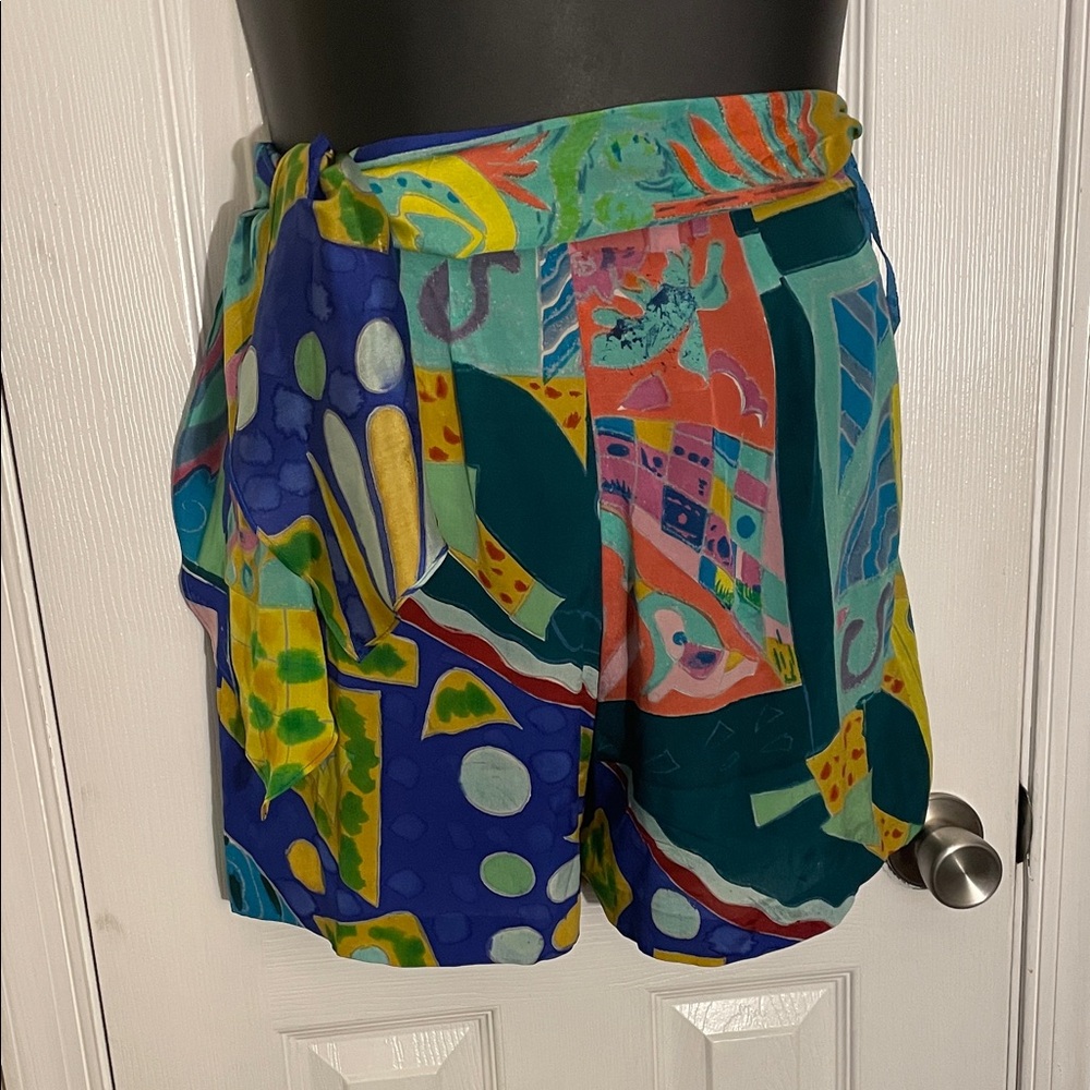 Ralph Lauren Vibrant Abstract Print Tie-Waist Silk Shorts 6